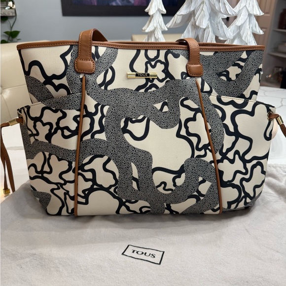 Tous Handbags - TOUS Kaos Icon large beige tote bag in canvas with leather